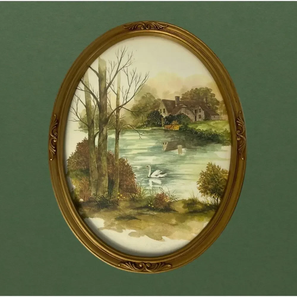 Vintage Print Plastic Baroque Frame Landscape Art English Countryside Regency